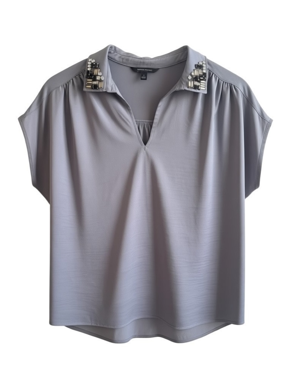 Banana Republic Gray Embellished-Collar Short Sleeve Blouse